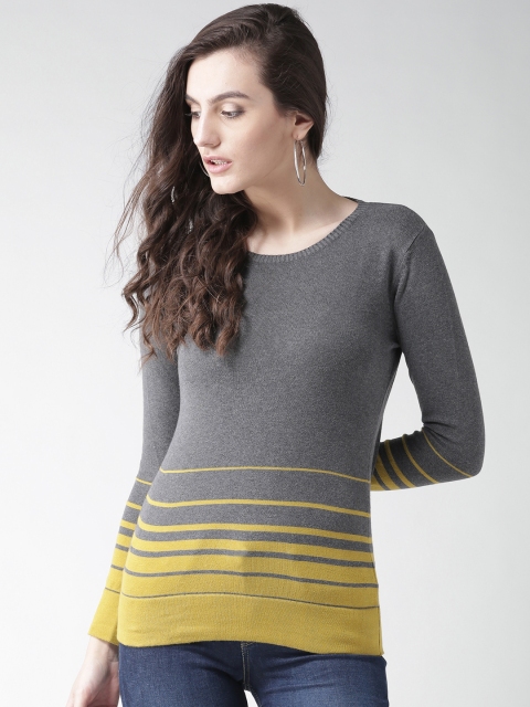 

Species Women Grey Melange & Lime Green Striped Sweater