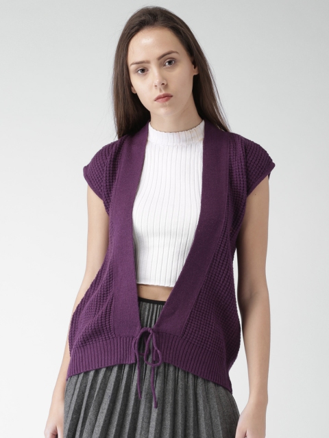 

Species Women Purple Self Design Front-Open Sweater