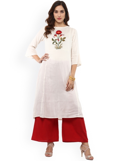 

Bhama Couture Women White Embroidered A-Line Kurta