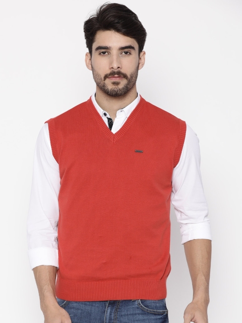 

Wrangler Men Rust Red Solid Sweater Vest