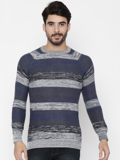 

Wrangler Men Grey & Blue Striped Pullover
