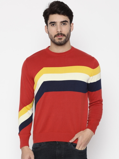 

Wrangler Men Orange Striped Pullover
