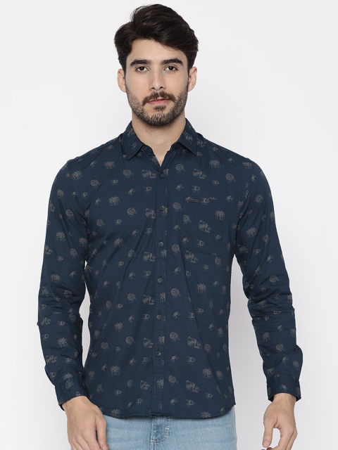 

Wrangler Men Navy Slim Fit Printed Casual Shirt, Navy blue