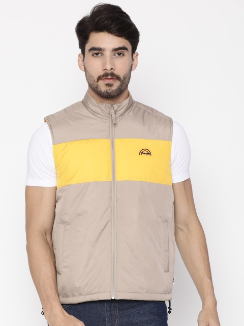 Wrangler Men Beige & Yellow Colourblocked Padded Jacket available at myntra for Rs.2236
