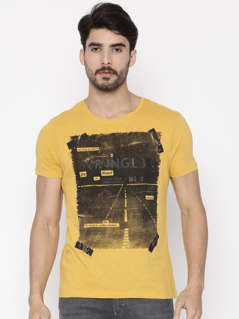 

Wrangler Men Yellow Printed Round Neck Regular Fit T-shirt