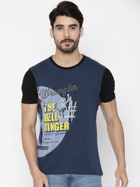 

Wrangler Men Blue Printed Round Neck Regular Fit T-shirt