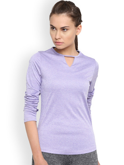 

Alcis Women Lavender Solid Keyhole Neck T-shirt