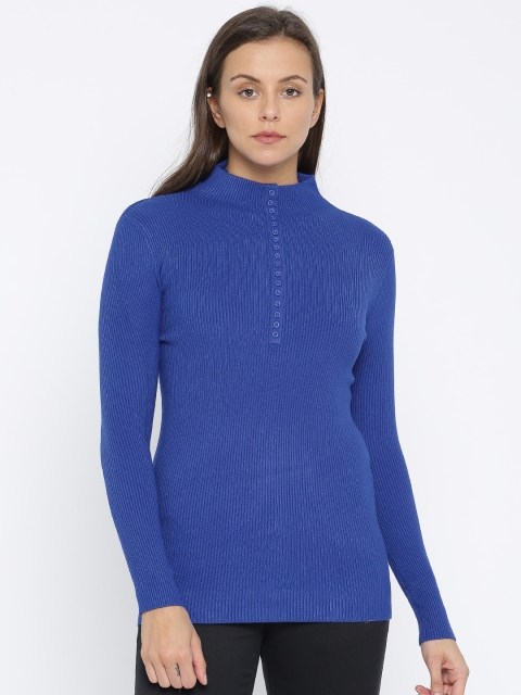 

AND Women Blue Solid Pullover Sweater