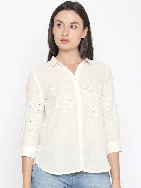 

Mast & Harbour Women Off-White Regular Fit Self Design Casual Shirt