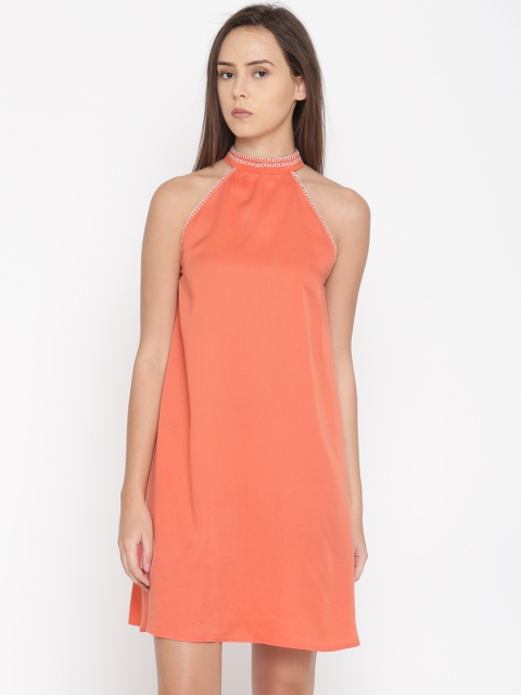 

Mast & Harbour Women Coral Orange Solid A-Line Dress