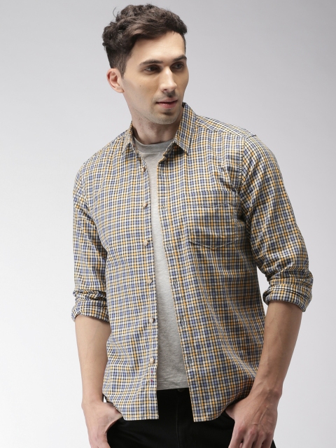 

Harvard Men Yellow & Blue Regular Fit Checked Casual Shirt