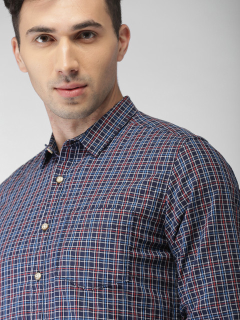 

Harvard Men Navy Regular Fit Checked Casual Shirt, Navy blue