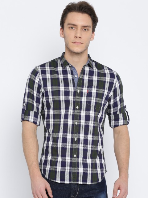 

Levis Men Green & Navy Blue Slim Fit Checked Casual Shirt