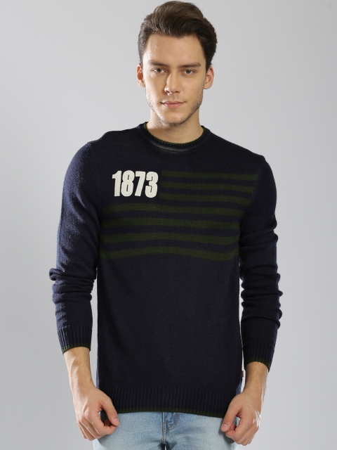 

Levis Men Navy Blue Striped Striped Pullover