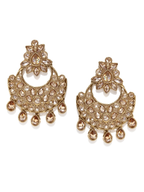 

Pipa Bella Gold-Toned Stone-Studded Crescent-Shaped Chandbalis