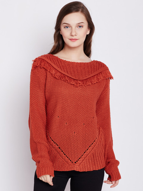 

COVER STORY Women Rust Red Solid Pullover