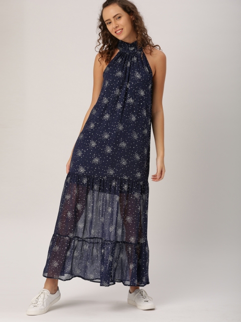 

DressBerry Women Navy Blue Printed Maxi Dress