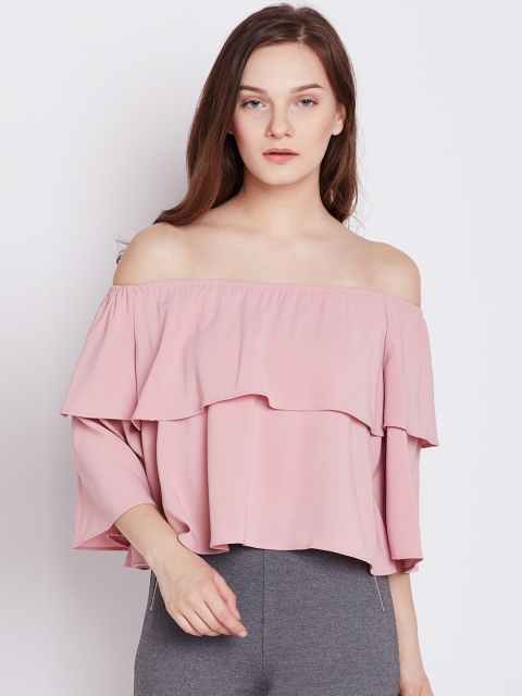 

COVER STORY Women Pink Solid Bardot Top