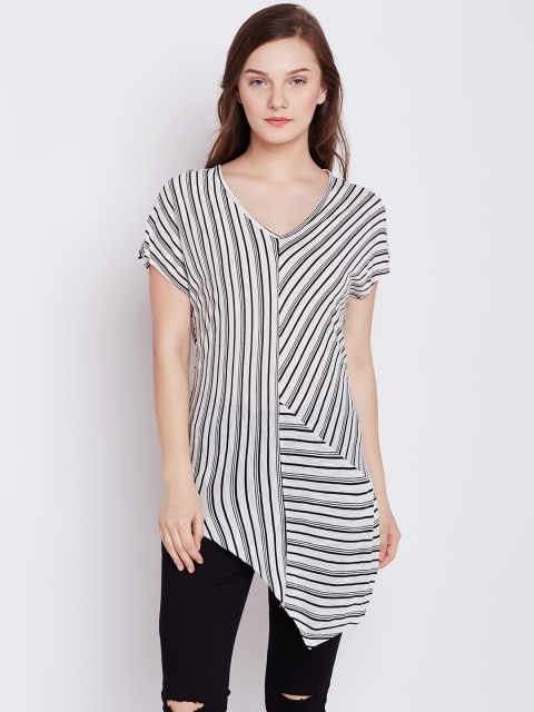 

COVER STORY Women White Striped High-Low Top