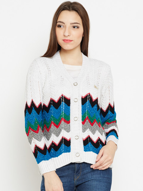 

Monte Carlo Women White Self-Design Cardigan