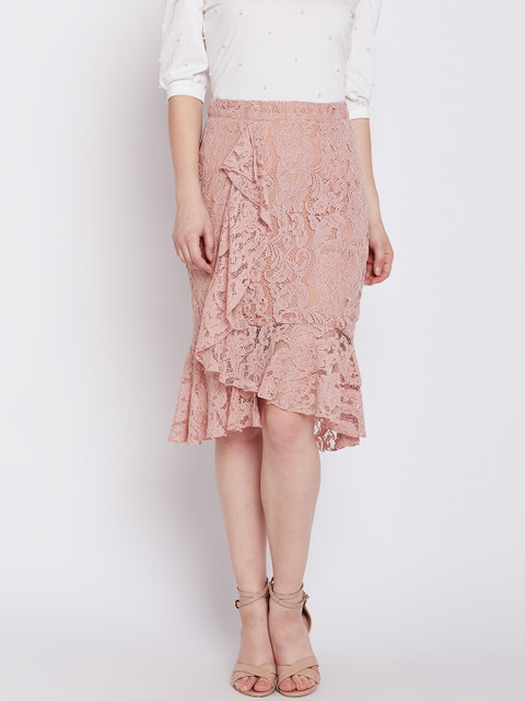 

COVER STORY Dusty Pink Lace Trumpet Skirt