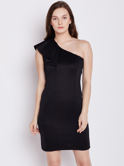 

COVER STORY Women Black Solid Bodycon One-Shoulder Dress