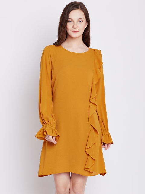 

COVER STORY Women Mustard Yellow Solid A-Line Dress