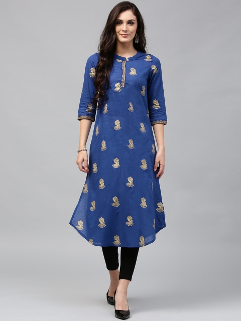 

Rain & Rainbow Women Blue Printed A-line Kurta
