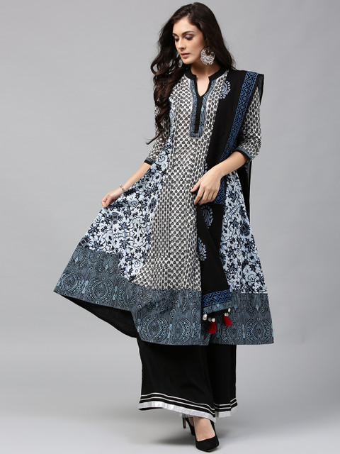 

Rain & Rainbow Women Blue & Black Printed Kurta with Palazzos & Dupatta