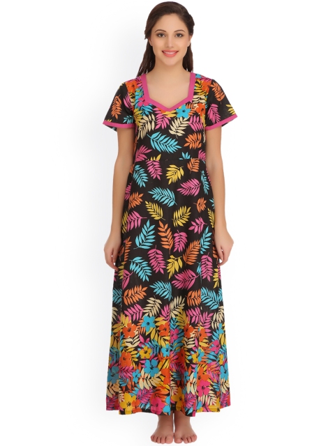 

Clovia Women Black & Multicoloured Printed Maxi Nightdress NS0847P13XL