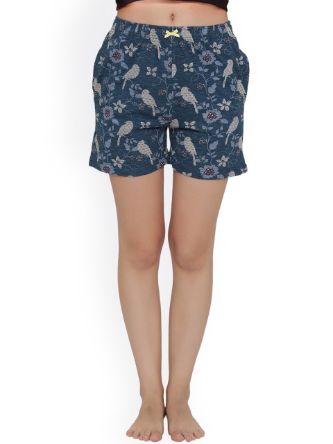 

Clovia Women Blue Printed Lounge Shorts LB0129P17XXL