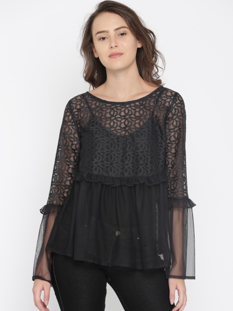 

DressBerry Women Black Self Design A-Line Top