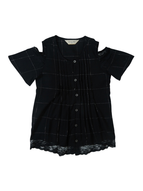 

Gini and Jony Girls Black Checked Cold Shoulder Shirt-Style Top