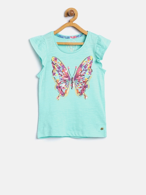 

mothercare Girls Sea Green Sequinned Printed Top