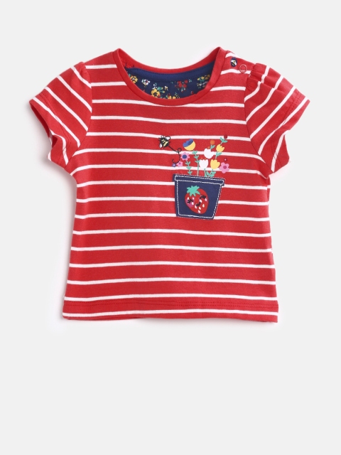 

mothercare Girls Red Striped Round Neck T-shirt