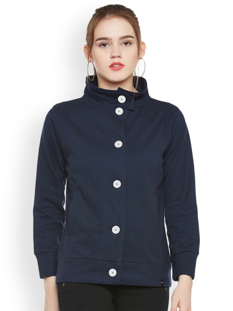 

The Vanca Women Navy Blue Solid Tailored Jacket