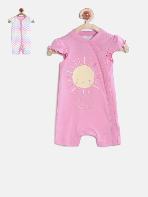 

mothercare Girls Pack of 2 Printed Rompers, Pink