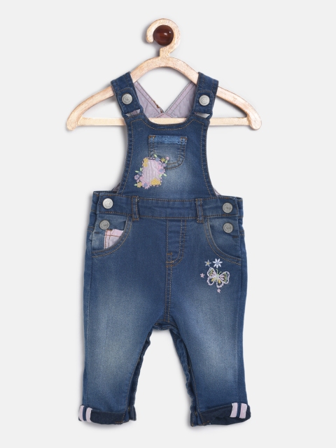 

mothercare Girls Blue Denim Dungarees with Embroidered Detailing
