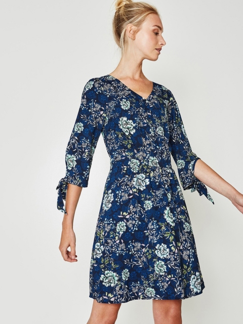

promod Women Navy Blue Printed Fit and Flare Dress
