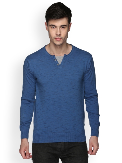 

Club York Men Blue Self Design Pullover