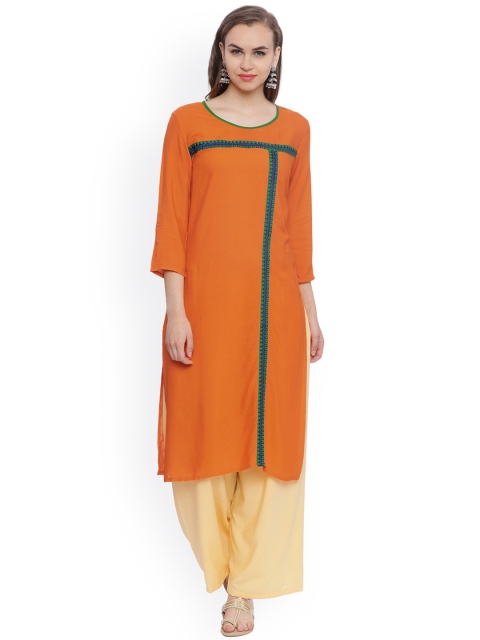 

Avaana Women Orange Solid Straight Kurta