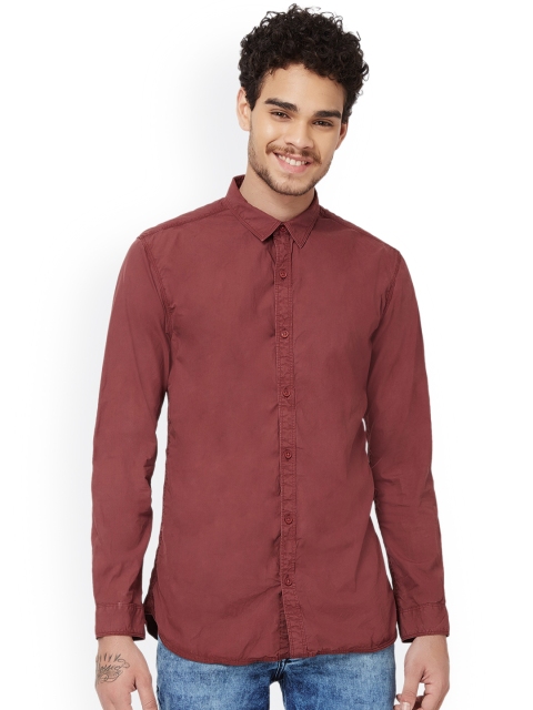 

Breakbounce Men Rust Red Smart Slim Fit Solid Casual Shirt