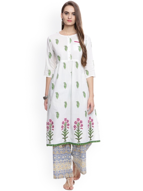 

Avaana Women White & Green Printed Anarkali Kurta