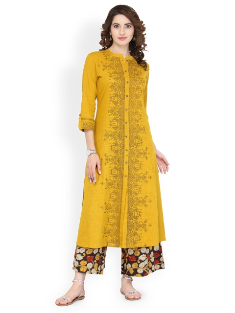 

Varanga Women Yellow Printed A-Line Kurta