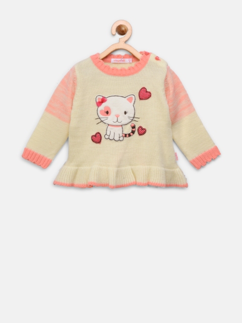 

Wingsfield Girls Cream-Coloured Pink Applique Sweater