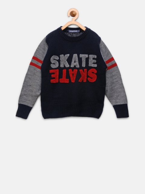 

Wingsfield Boys Navy & Grey Self Design Sweater, Navy blue