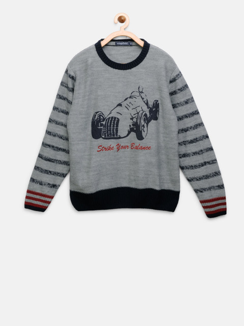 

Wingsfield Boys Grey & Navy Printed Sweater