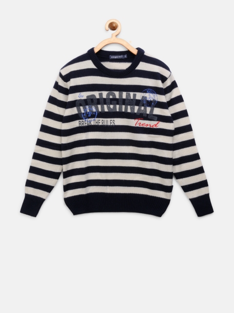 

Wingsfield Boys Off-White & Navy Blue Striped Sweater