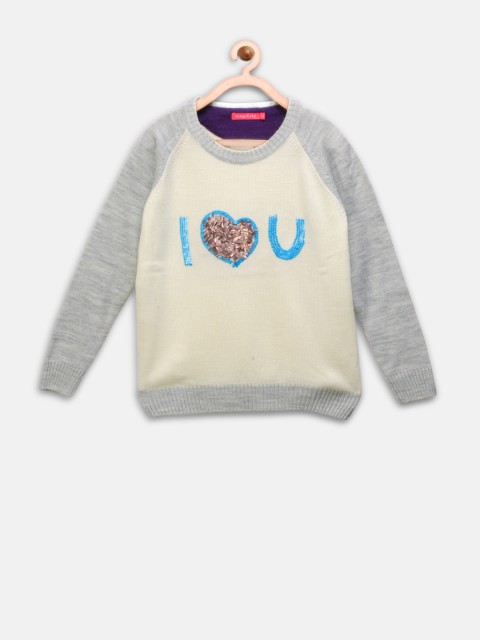 

Wingsfield Girls Off-White & Grey Melange Solid Sweater