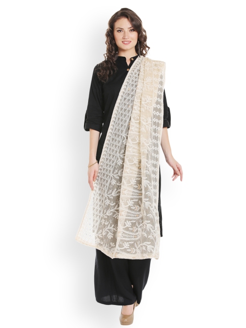 

Dupatta Bazaar Cream-Coloured Chikankari Embroidered Dupatta